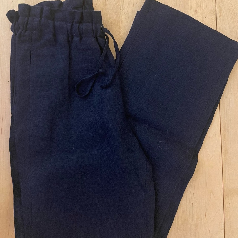 Tahari navy baggy linen pants